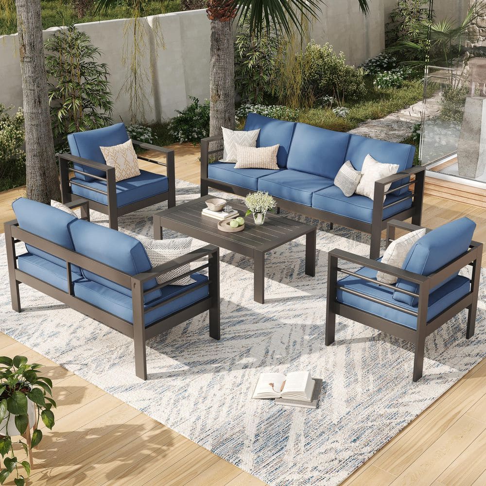 7-Person Metal Outdoor Seating Set With Blue Cushions price history on PriceWatchPro