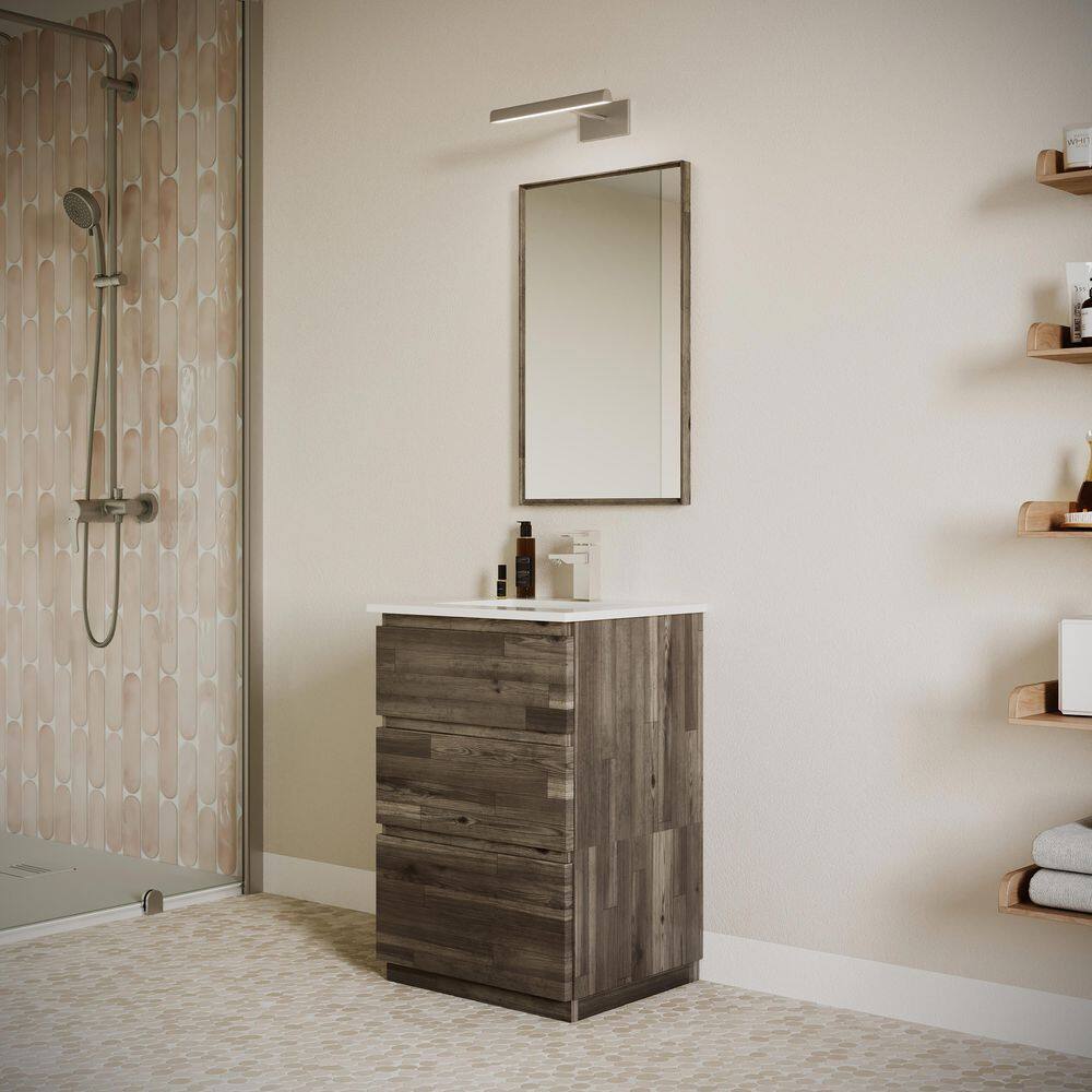 Modern 24" Brown Quartz Stone Vanity Set with Ceramic Sink and Mirror