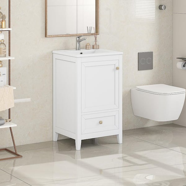 Unbranded White 20 in. W Bathroom Vanity with Sink, Bathroom Cabinet with Soft Closing Door, Storage Rack and A Drawer