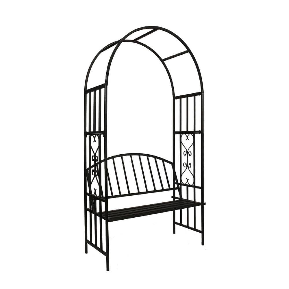 43 in. x 79 in. Steel Garden Arch with 2-Seater Bench Ideal for Climbing Pl