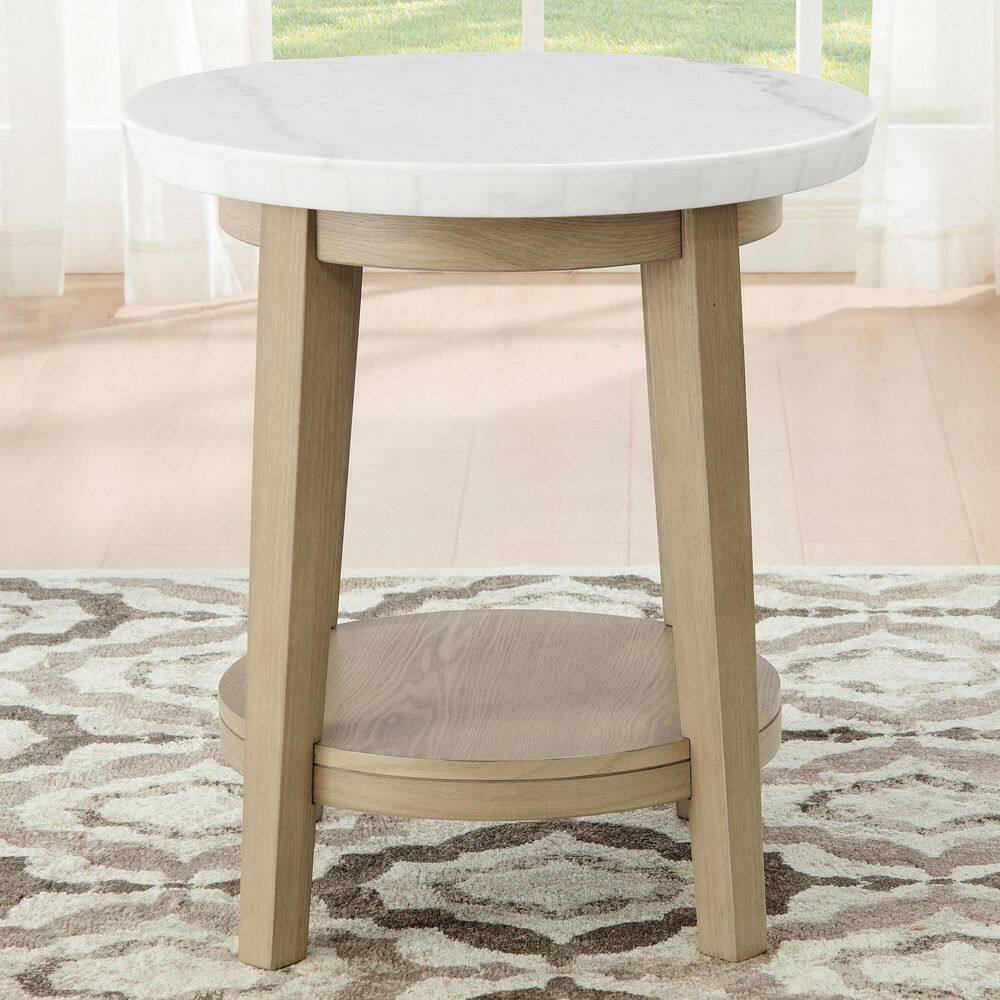 Vida 22 in. White Marble Top Round End Table
