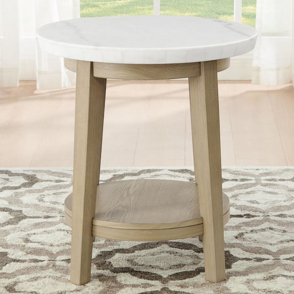Vida 22 in. White Marble Top Round End Table