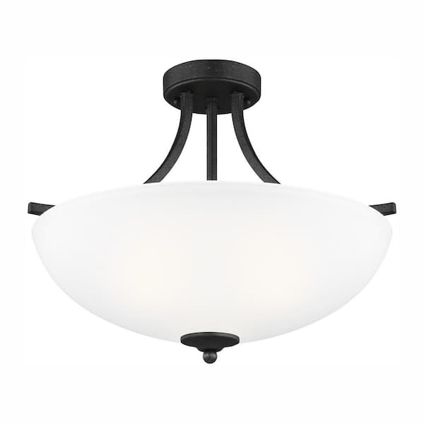 Generation Lighting Geary 3-Light Blacksmith Semi-Flush Mount Convertible Pendant with LED Bulbs
