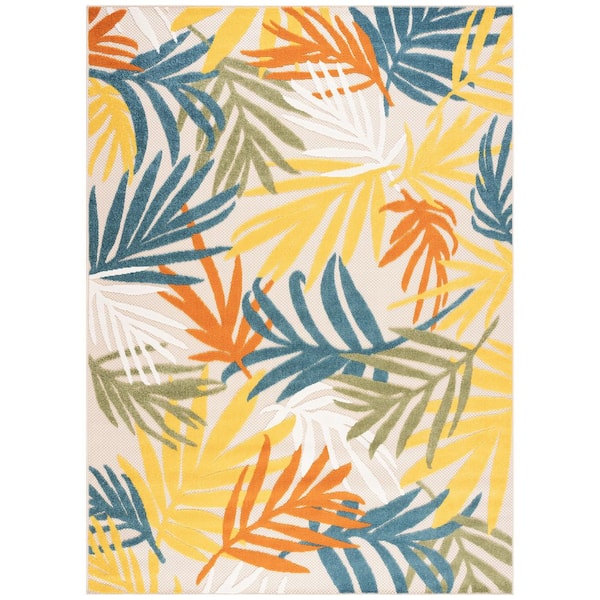 Oasis Floral Gold 7 ft. x 9 ft. Indoor/Outdoor Area Rug