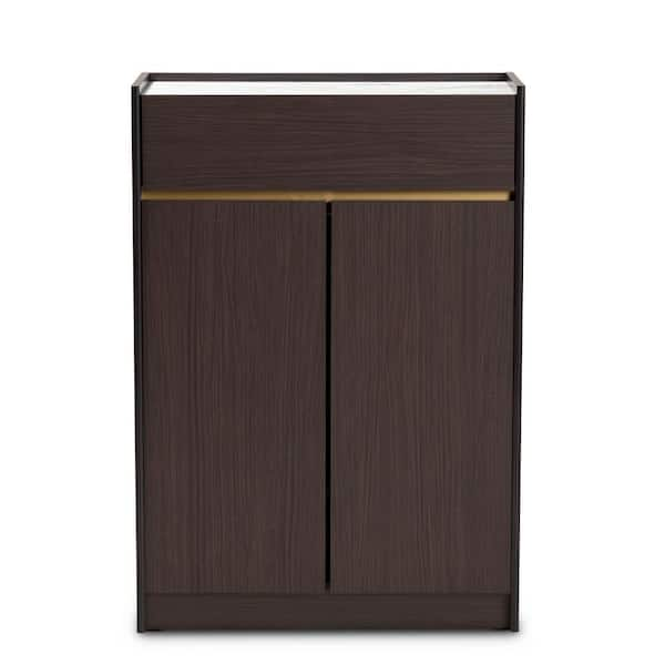 Baxton Studio 39.4 in. H x 27.5 in. W Brown Wood Shoe Storage Cabinet