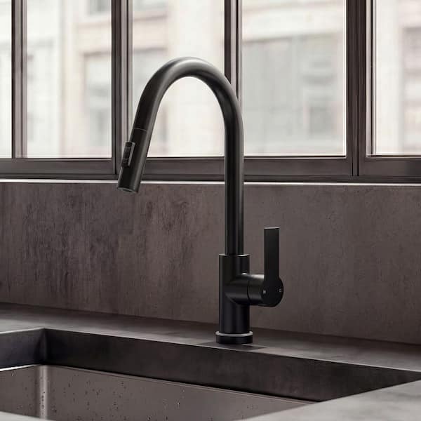 16 in. H LED Stainless Steel 1-Handle Pull Down Sprayer Kitchen Faucet Hot and Cold with 360° Swivel in Matte Black