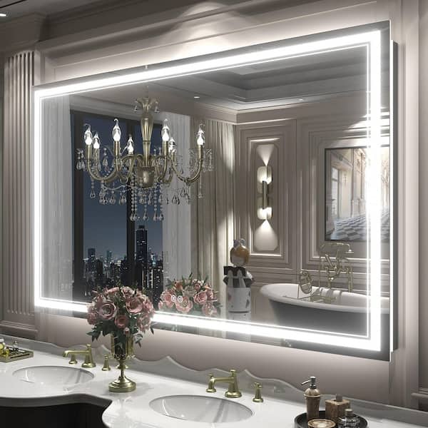 60 in. W x 36 in. H Rectangular Frameless UL Certified Front and Back LED Anti-Fog Tempered Wall Bathroom Vanity Mirror