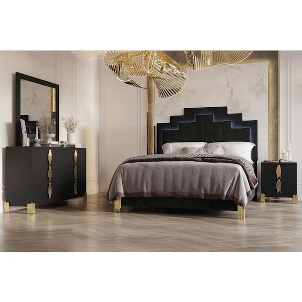 NEW CLASSIC HOME FURNISHINGS New Classic Furniture Empire 4-Piece Black Queen Wood Bedroom Set (Bed, Dresser, Mirror, Nightstand)