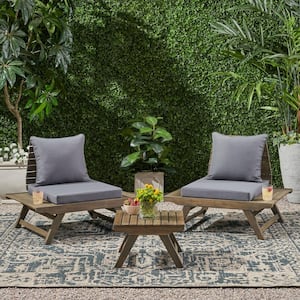 Sedona Grey 3-piece Acacia Wood Outdoor Patio Conversation Set with Dark Grey Cushions