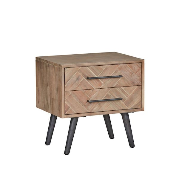 Benjara 18 in. Brown 2 Drawer  Wooden Nightstand with Tapered Metal Legs