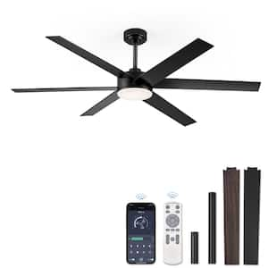 60 in. Outdoor/Indoor Black and Walnut 6 Blades Large Ceiling Fan with Lights and Remote