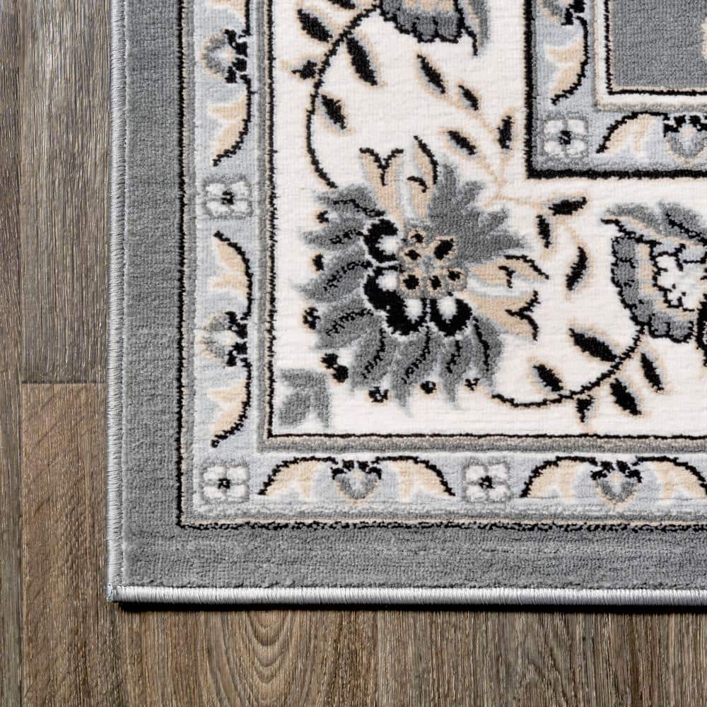 Cherie French Cottage Gray/Cream Synthetic Runner Rug