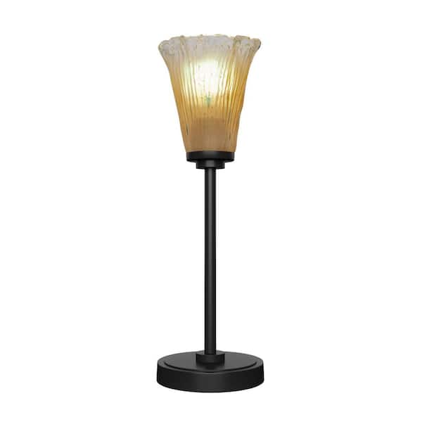 Unbranded Quincy 18.75 in. Matte Black Accent Lamp with Amber Crystal Glass Shade