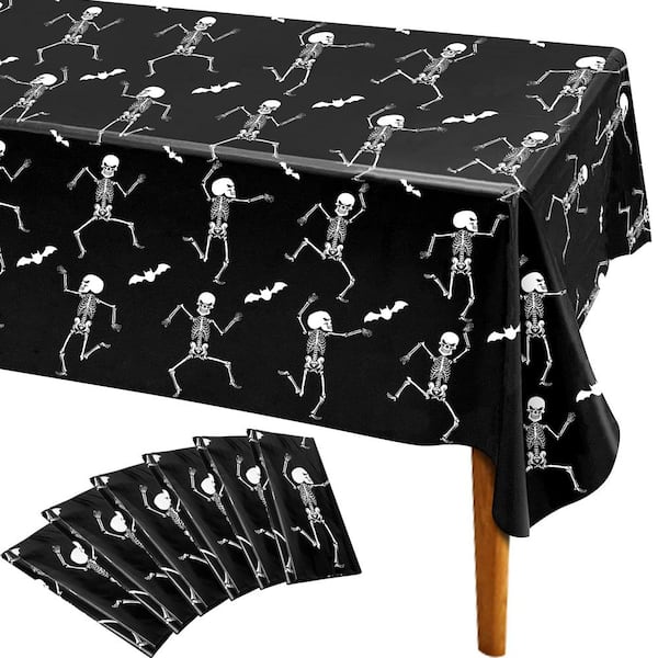 Angel Sar 54 in. x 108 in. Disposable Rectangular Halloween Skeleton Table Cover for Halloween Ghost Themed Party (6-Pack)