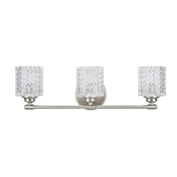 3-Light Brushed Nickel Vanity Light with Clear Glass Shade