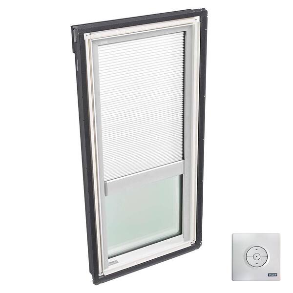 VELUX 21 in. x 45-3/4 in. Fixed Deck Mount Skylight with Tempered Low-E3 Glass and White Solar Powered Light Filtering Blind