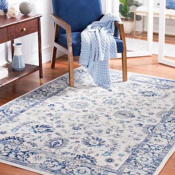 Brentwood 7 ft. x 7 ft. Blue/Light Gray Oriental Floral Ornate Square Area Rug