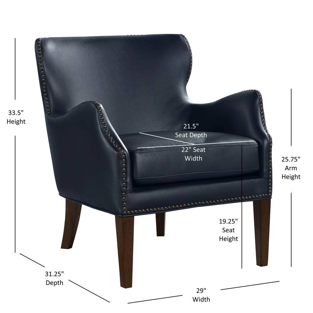 Midnight Blue Faux Leather Accent Chair with Wood Legs