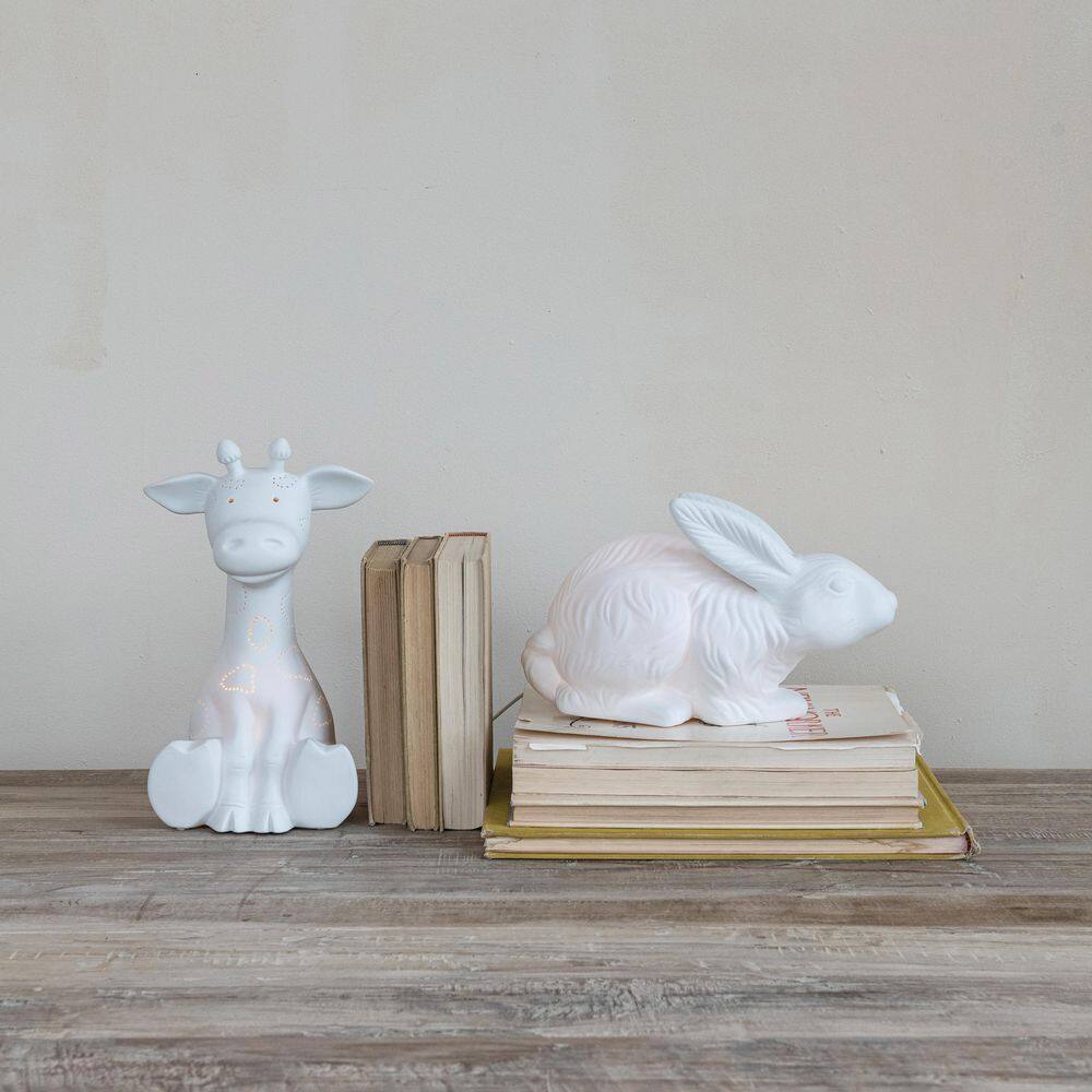 White Stoneware Rabbit Shaped Nursery Table Lamp