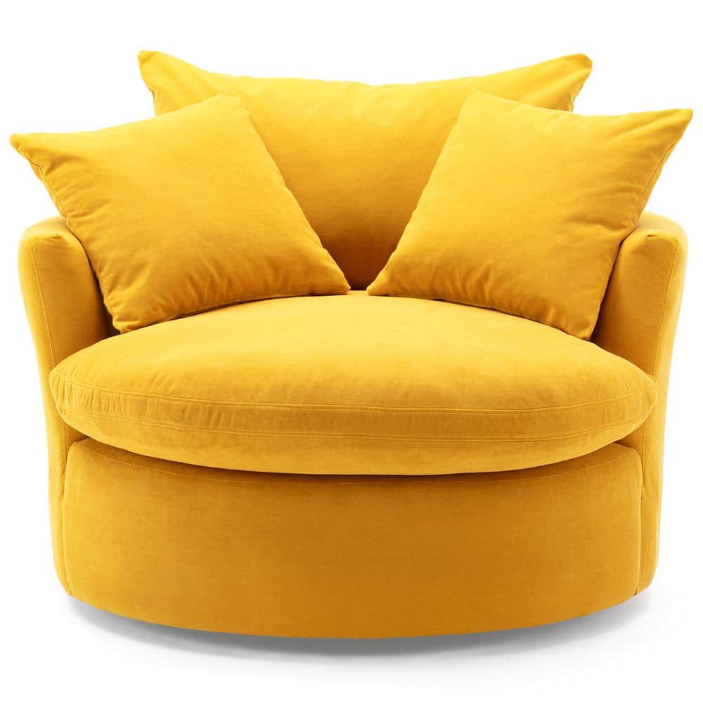 KINWELL 43.3 in. Yellow Upholstered Swivel Barrel Chair MLA000705-YELLOW