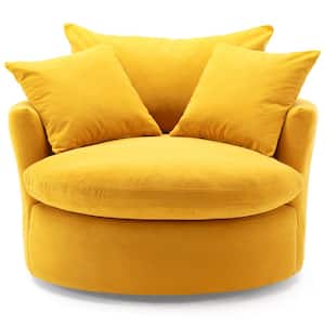 43.3 in. Yellow Upholstered Swivel Barrel Chair
