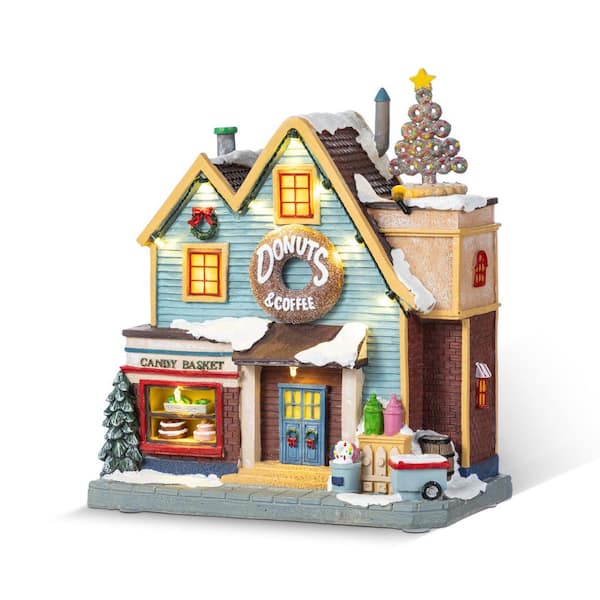 10.25 in. Lighted Donuts and Coffee Shop Resin Christmas Village with Movement and Music
