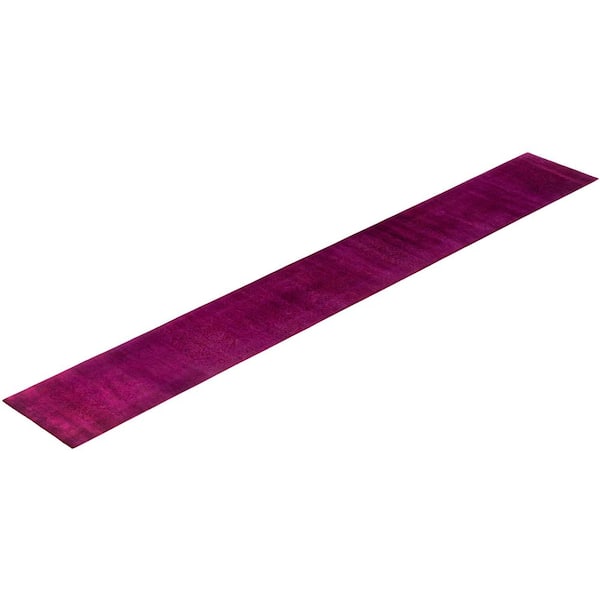 Overdyed Purple 3 ft. x 19 ft. Solid Wool Indoor Runner Rug