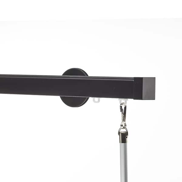 Nexgen Pro 132 in. Non-Adjustable Traverse Window Curtain Rod Set in Black with Endcap