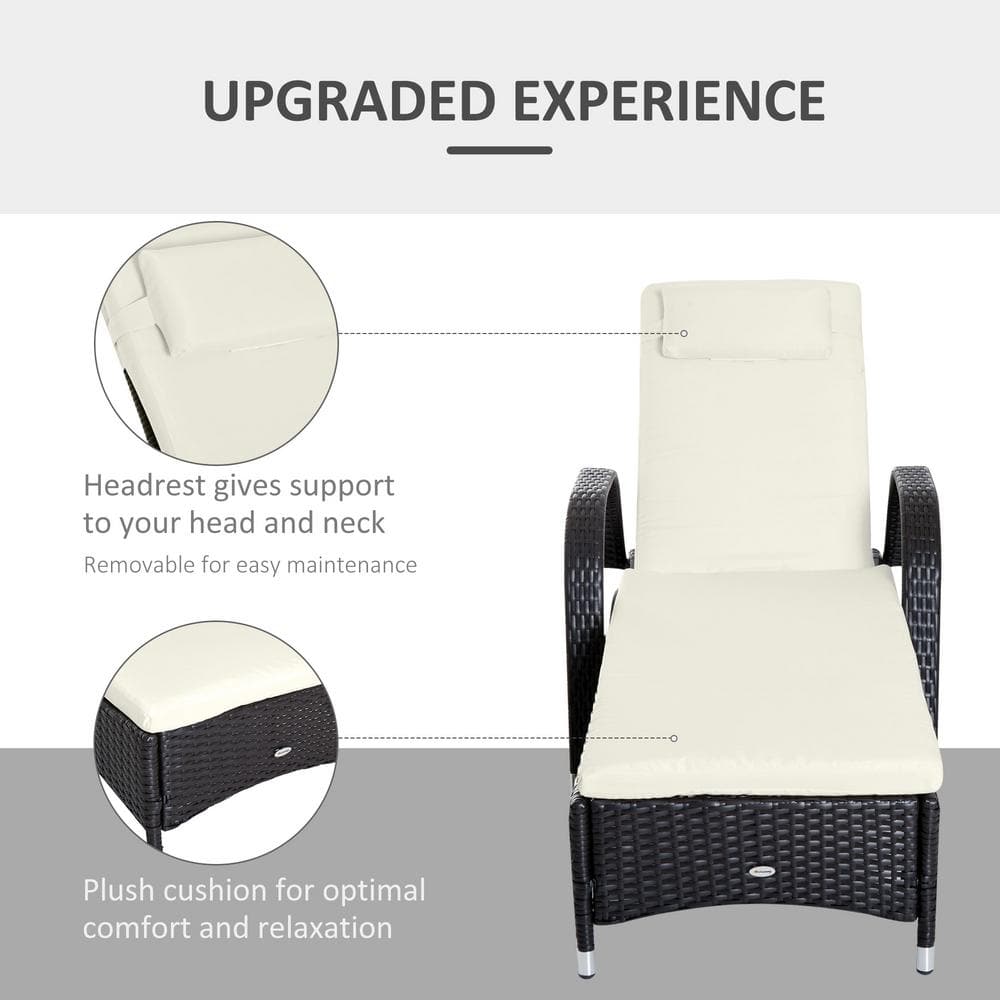 Cream White Cushioned Rattan Chaise Lounger Set with Adjustable Backrests