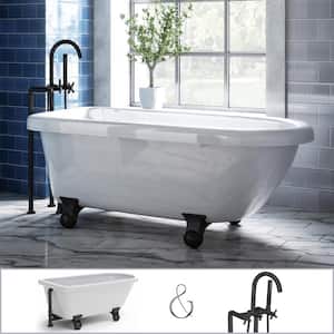 Highview 54 in. Acrylic Clawfoot Bathtub in White, Cannonball Feet, Floor-Mount Faucet, Drain in Matte Black