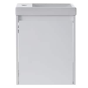 16 in. W x 8.7 in. D x 21.3 in. H Single Sink Wall-Mounted Floating Bath Vanity in White with White Ceramic Top