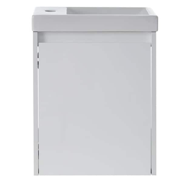 EPOWP 16 in. W x 8.7 in. D x 21.3 in. H Single Sink Wall-Mounted Floating Bath Vanity in White with White Ceramic Top