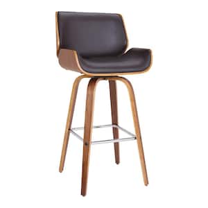 30 in. Brown and Black Low Back Wood Frame Barstool with Leatherette Seat
