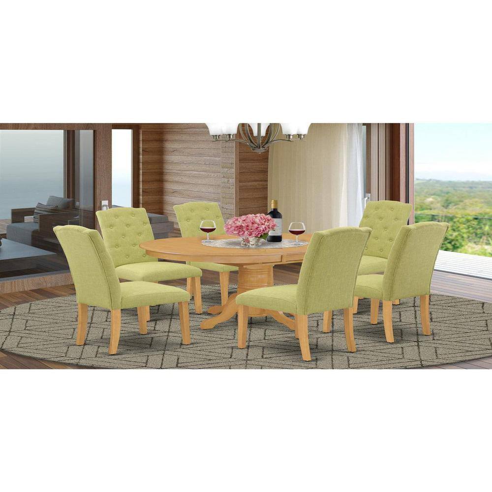 7-Piece Oval Natural Oak Finish Solid Wood Top Dining Table with 6 Parson-Chairs with Butterfly Leaf Lattice Back