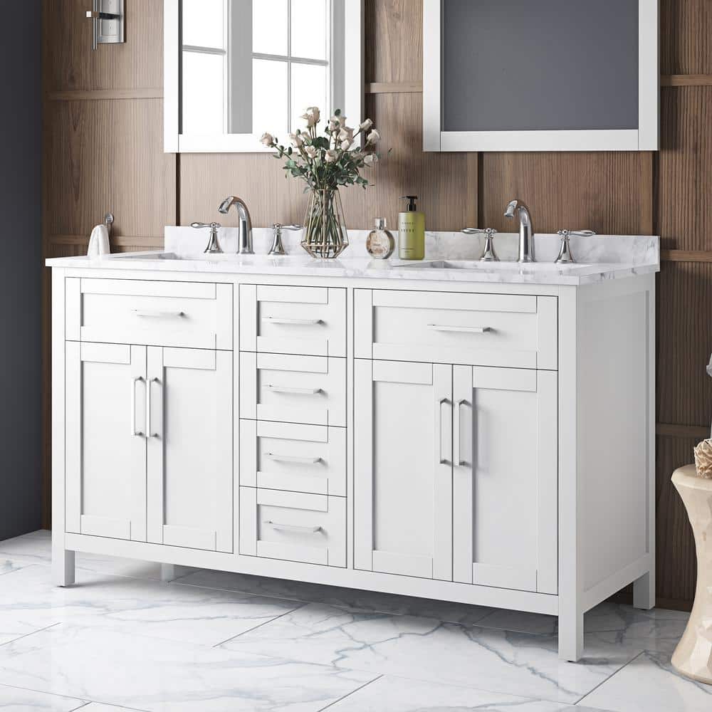 OVE Decors Tahoe 60 in. W Bath Vanity in White with Carrara Marble ...