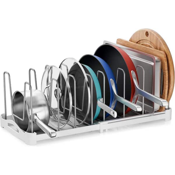 Silver Stainless Steel Pot Lid Organizer Rack Heavy Duty Bakeware Holder for Lids, Boards, Pans, Pack of 2