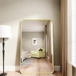 36 in. W x 60 in. H Gold Aluminum Framed Rounded Wall Mount Full Length Mirror
