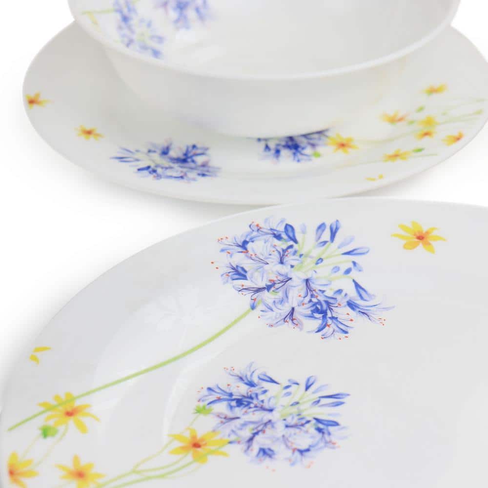 Violet and Yellow Floral Ceramic Dinnerware Set for 4