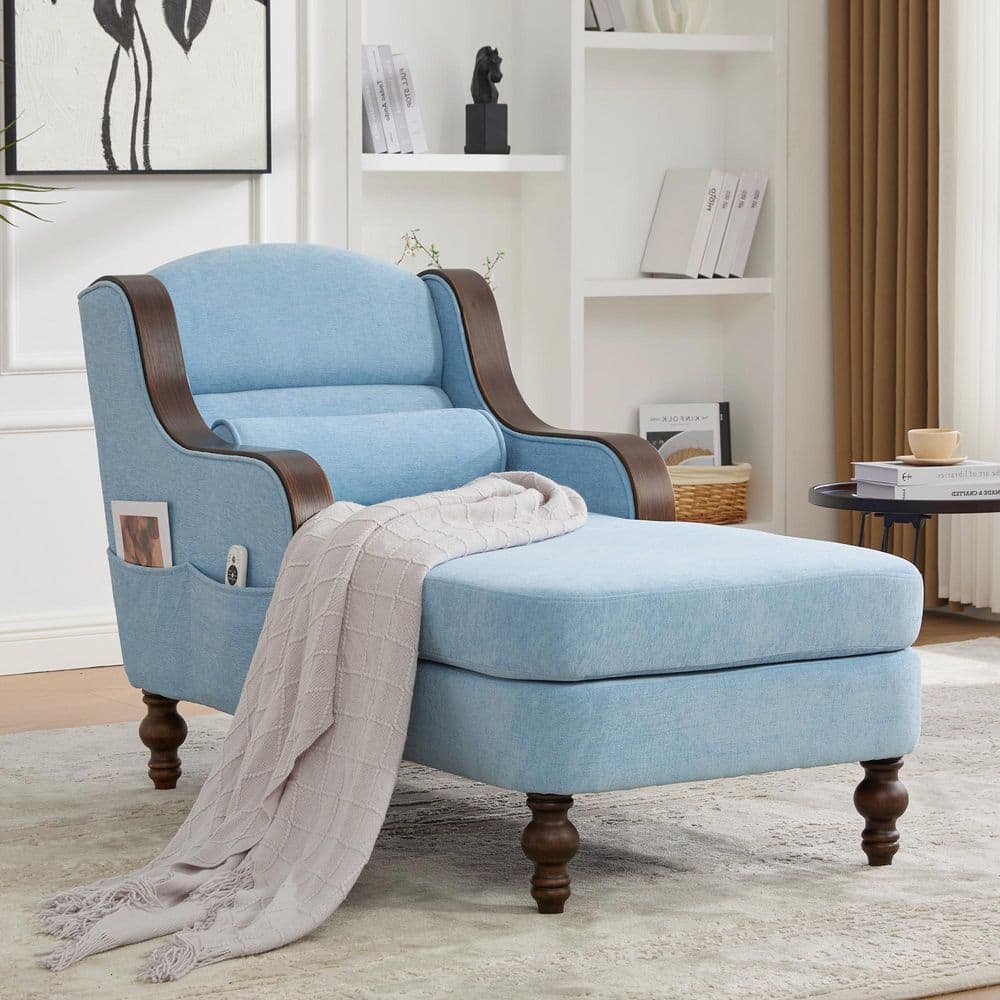 HOMEFUN Modern Oversized Light Blue Chenille Solid Wood Frame Armrest  Chaise Lounge with High Back Wide Seat and Upholstered HFSN-1155LB The  Home