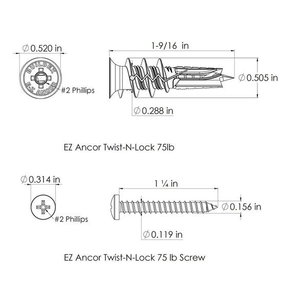 E-Z Ancor Twist-N-Lock 75 lbs. Drywall Anchors (200-Pack) 25412