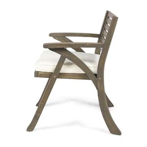 Gerald Gray Removable Cushions Wood Outdoor Dining Chair with Cream Cushions (2-Pack)