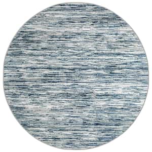 Davide 1228 Transitional Striated Blue 8 ft. x 8 ft. Round Area Rug