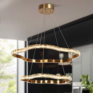 Deslumbrante 2-Light Integrated LED Plating Brass 2-Tier Circle Chandelier with Crystals