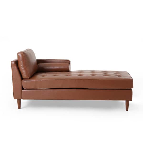Noble House Barger Cognac Brown and Espresso Tufted Chaise Lounge