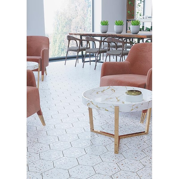 Terra Mia 8.1 in. x 9.25 in. Matte White Porcelain Hexagon Wall and Floor Tile (9.93 sq. ft./case) (25-pack)