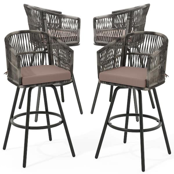DEXTRUS Swivel Patio Wicker Outdoor Bar Stools Bar Chairs Counter Height with Armrests and Cushions (4-Pack)
