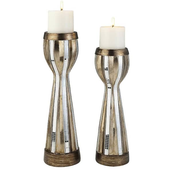 ORE International 14 in. and 16 in. H Metallic Tiles Candle Holder Set