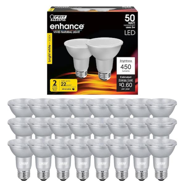 50-Watt Equivalent PAR20 Dimmable CEC Title 20 90 CRI E26 Flood LED Light Bulb Bright White 3000K (24-Pack)