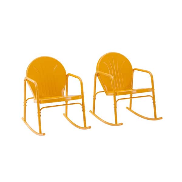 CROSLEY FURNITURE Griffith Tangerine Metal Outdoor Rocking Chair (2-Pack)