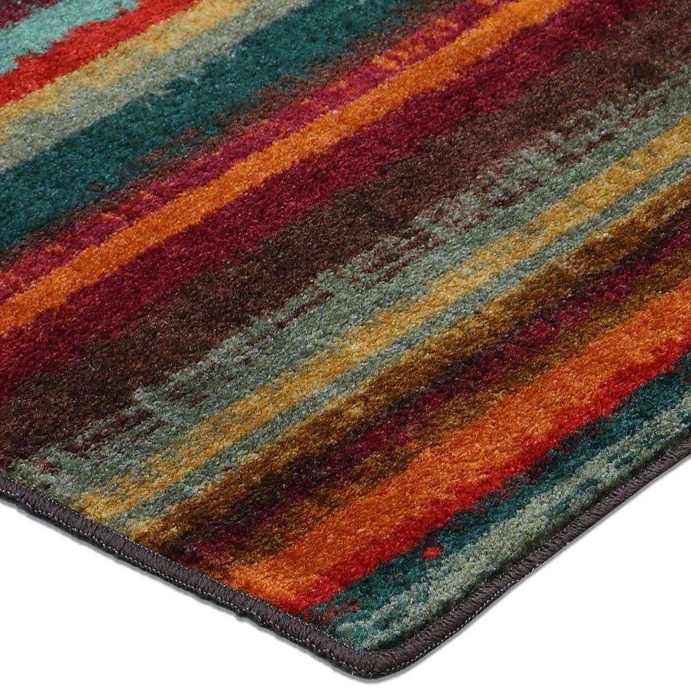 Multicolor Rectangular Synthetic Stripe Area Rug, 2'6" x 3'10"